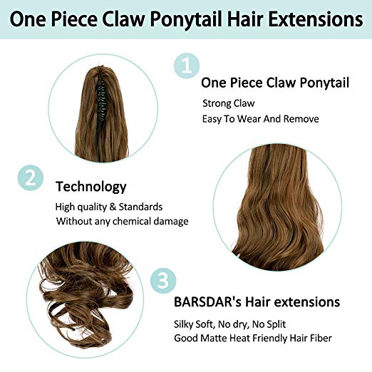 20〞Claw Ponytail Clip in Hair Extensions Hairpiece Synthetic Light Curly Soft Silky Nature Looking Heat-Resisting Different Colors for Women Fashion and Beauty-2/30#